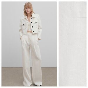NWT. Massimo Dutti Studio White Jacquard Linen Short Jacket. Size S.